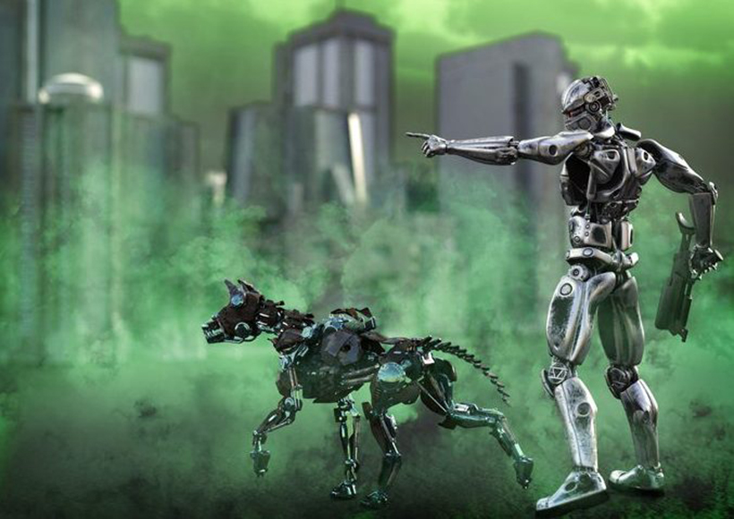 ai-regime robot dog sent to attack by robot human